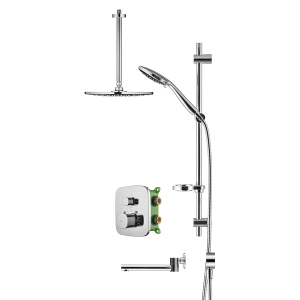 Смеситель для ванны и душа Swedbe Platta встраиваемый термостат с верхним душем и повортн.изливом хром, серый (5561G1)