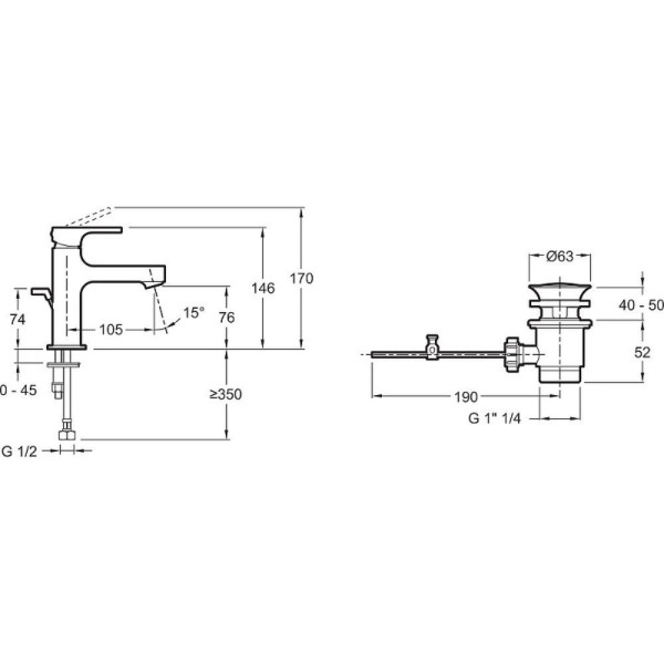 Смеситель для раковины Jacob Delafon Strayt с донным клапаном хром (E8776-CP)