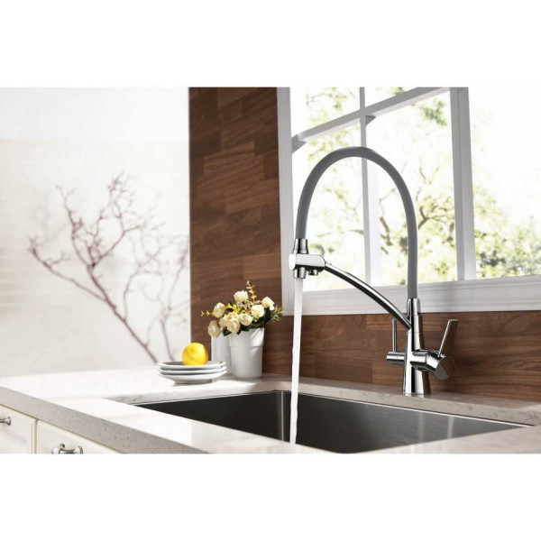Смеситель для кухни Lemark Comfort с подключением фильтра, с серым изливом (LM3071C-Gray)