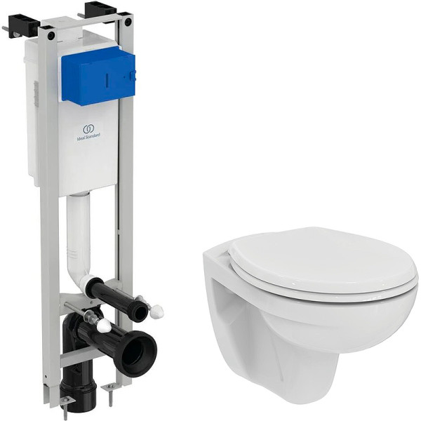 Комплект инсталляция с унитазом Ideal Standard ProSys Eco Frame M с унитазом Eurovit Rimless Cut Rimless c сиденьем микролифт без клавиши (W660101)