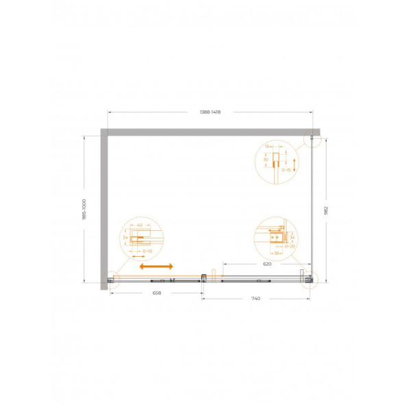 Душевой уголок Cezares Plane 140x100x195 стекло прозрачное, профиль золото брашированное (PLANE-AH-1-140/100-C-BORO)