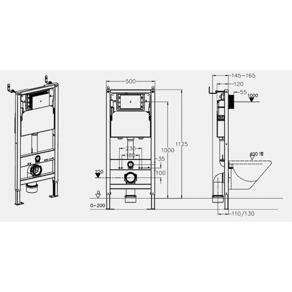 Инсталляция для подвесного унитаза Azario NEW 3/6л с возможностью подключения безконтактной клавиши смыва (AZ-510A)
