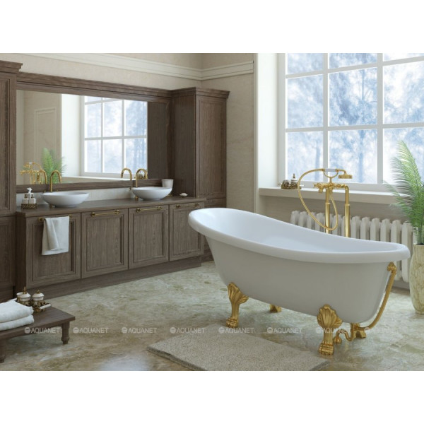 Ванна из искусственного камня Aquanet Family Stone Classic 160х80 на ножках (лапы золото) белая (368586)
