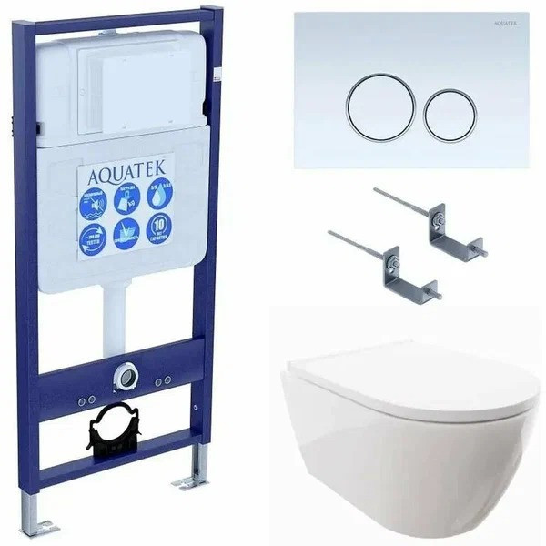 Комплект инсталляция с унитазом Aquatek Поларисс сиденьем Standard INS-0000012+унитаз Поларис AQ0700-00 с сиденьем soft-close+ крепеж KKI-0000002 +кла