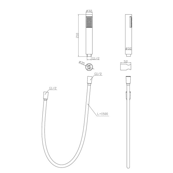 Душевой гарнитур Belbagno Uno со шлангом и держателем, хром (UNO-DFS-CRM)