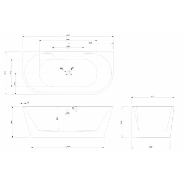 Ванна акриловая Abber 170x80x60 черная (AB9296-1.7MB)