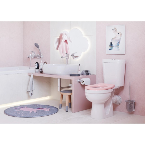 Унитаз-компакт детский Santek Каспер арматура стандарт: 1-реж с сиденьем розовым полипропилен белый (1WH501847)