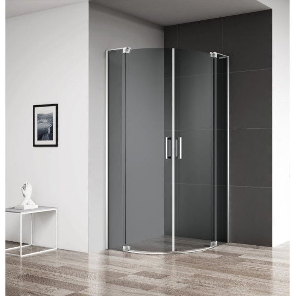 Душевой уголок Cezares Slider 90x90x195 стекло тонированное (графит), профиль хром (SLIDER-R-2-90/100-GRIGIO-Cr)