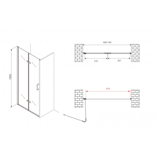 Душевая дверь Abber Zart 70x195 стекло прозрачное, профиль хром (AG08070P)