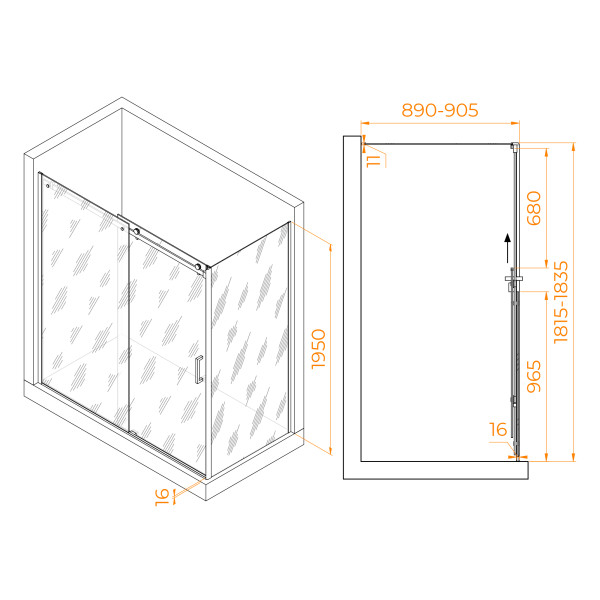 Душевой уголок RGW TO-44 (TO-14 + Z-050-2) 1800x900 стекло прозрачное, профиль хром (02074489-11)