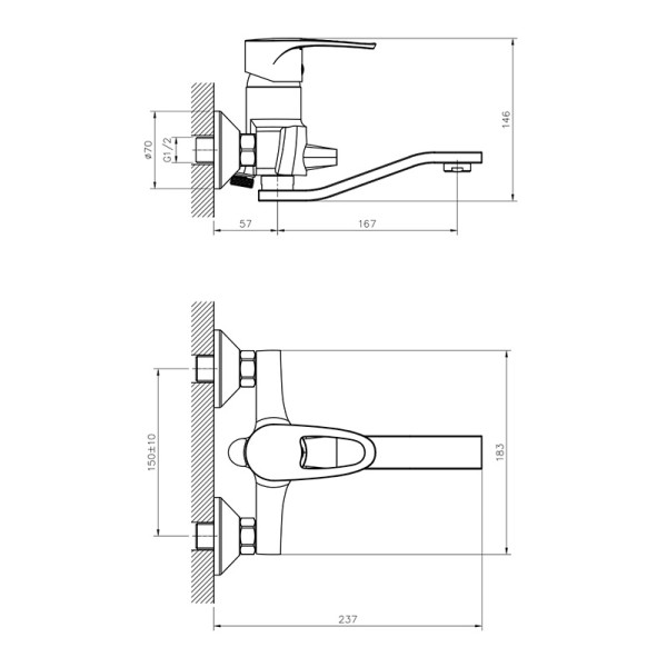 Смеситель для ванны и душа Decoroom хром (DR70044)