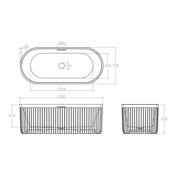 Ванна из искусственного камня Abber Stuttgart 170x75 черная матовая (AM9925B)