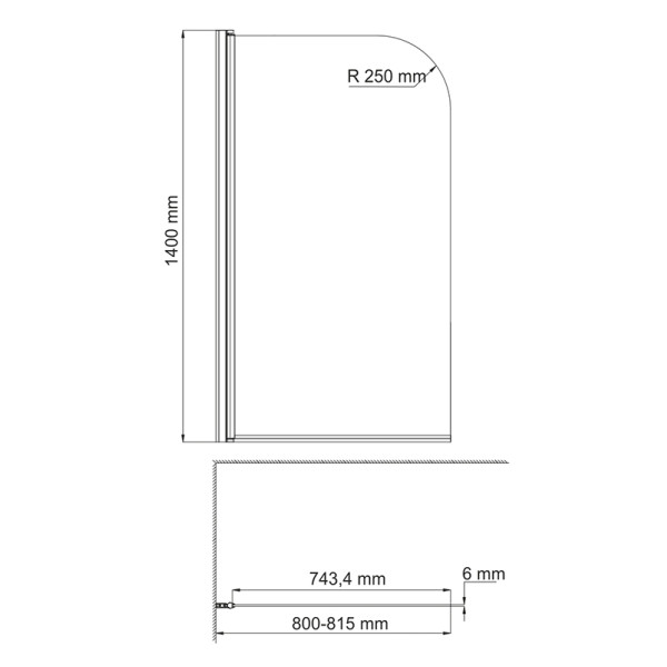 Шторка на ванну WasserKRAFT Leine 35P01-80 80х140 стекло прозрачное