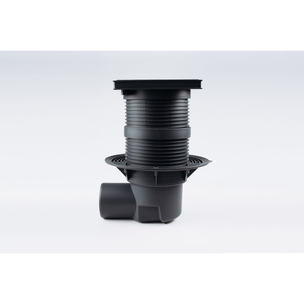 Трап регулируемый Fachmann T 615.0 PNsG 260x260 горизонтальный выпуск DN 110 с корзинкой и незамерзающим гидрозатвором, без прижимного фланца, решетка