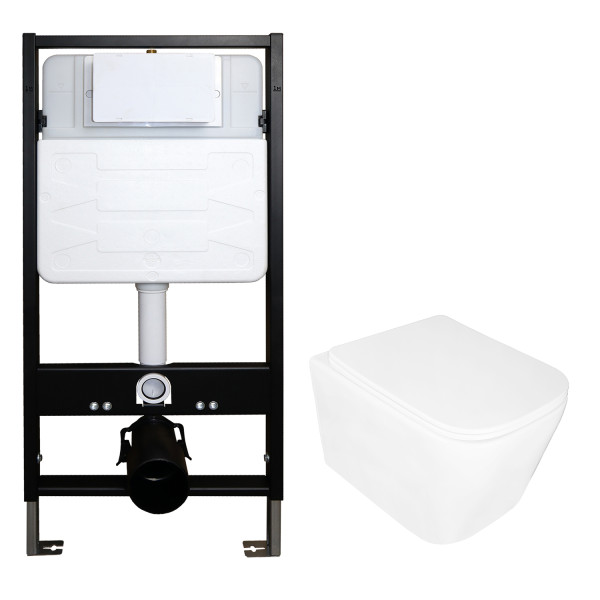 Инсталляция для подвесного унитаза Azario Forte 3/6л.+ подвесной унитаз Loranto DELPHI, с сиденьем микролифт (AZ-100-100F+91343)