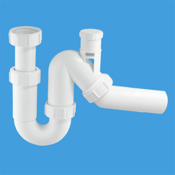 Сифон для раковины McAlpine 1 1/2"*40 мм трубный, с вентиляционным клапаном, с отводной трубой (MRSK12V)