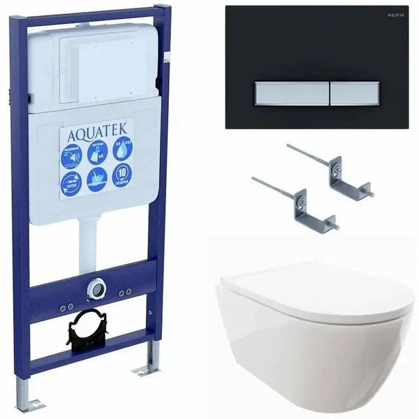Комплект инсталляция с унитазом Aquatek Поларисс сиденьем Standard INS-0000012+унитаз Поларис AQ0700-00 с сиденьем soft-close+ крепеж KKI-0000002 +кла