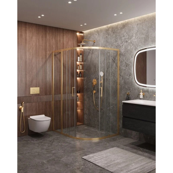Душевой уголок Cezares Molveno 120x100x195 стекло прозрачное, профиль брашированное золото (MOLVENO-RH-2-120/100-C-BORO-IV)