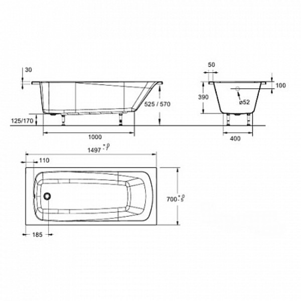 Ванна акриловая Jacob Delafon Patio 150*70 (E6810RU-01) Ванна акриловая Jacob Delafon Patio 150*70 (E6810RU-01)