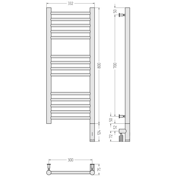 Полотенцесушитель электрический Сунержа Богема 3.0 прямая 800x300 провод справа матовый белый (30-5805-8030)