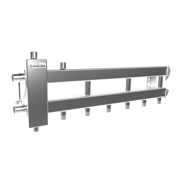 Коллектор балансировочный Gidruss BMSS-40-4D (до 40 кВт, все контуры G 3/4", 4D-кронштейны K.UMS, подключение термодатчика, нерж ст.)