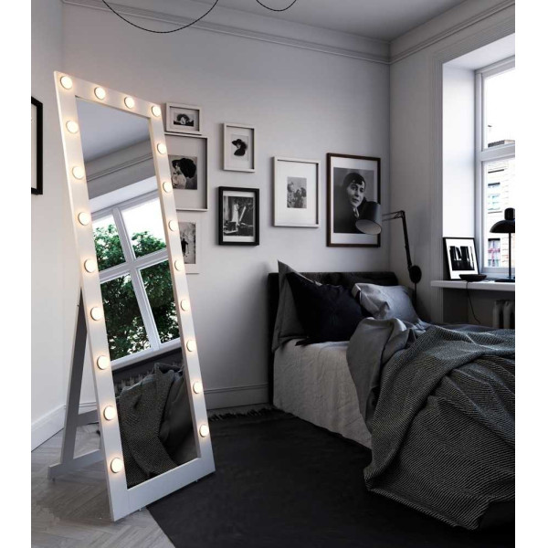 Зеркало с подсветкой Континент Гримерное напольное черное 600х1750 (20 ламп) (ЗГП45)