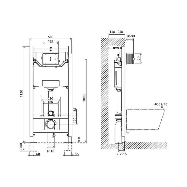 Инсталляция для унитаза с клавишей BelBagno хром (BB001-120/BB005-PR-CHROME)