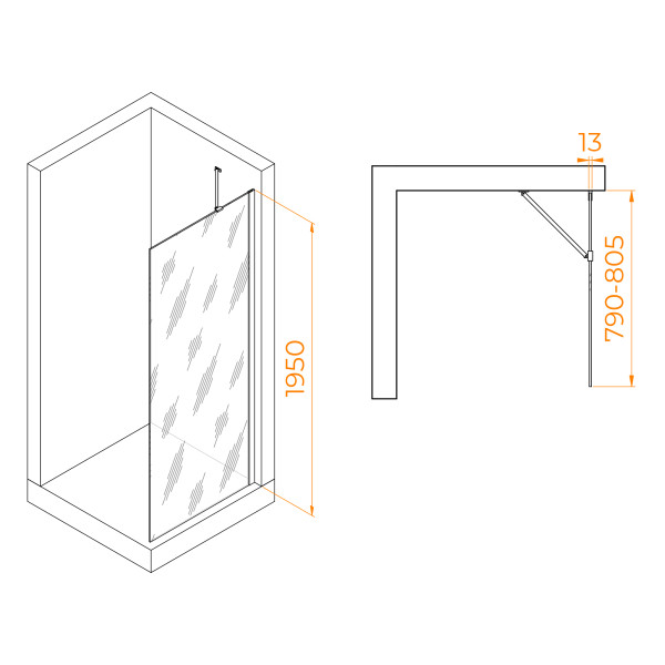 Душевое ограждение RGW Walk In 80x195 стекло прозрачное, профиль хром (35101108-11)