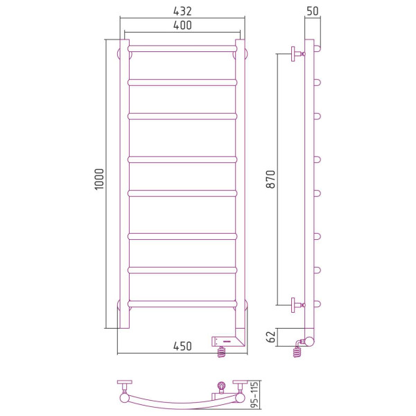 Полотенцесушитель электрический Сунержа Галант 2.0 1000x400 МЭМ правый, хром (00-5201-1040)