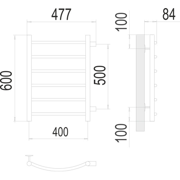 Полотенцесушитель водяной Terminus Классик 32/20 П5 м/о 500 400x630 боковое подключение