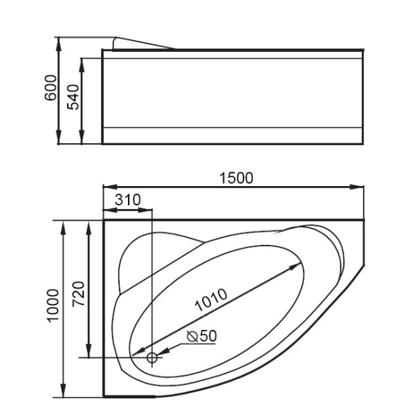 Ванна гидромассажная Gemy G9009 B L 1500х1000х600 L