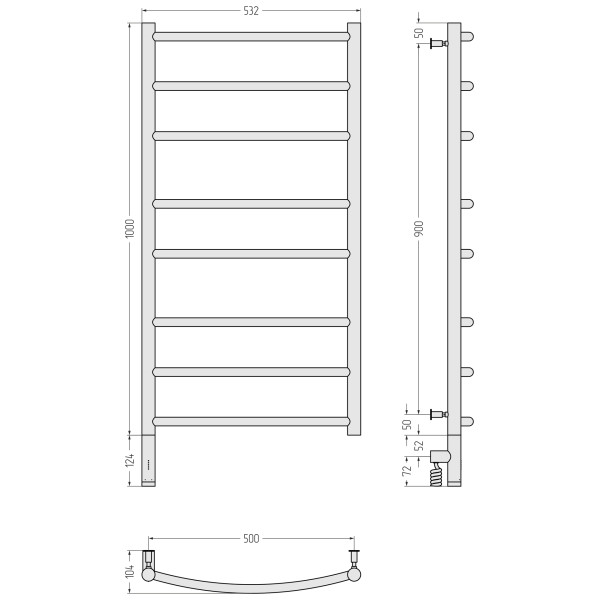 Полотенцесушитель электрический Сунержа Галант 3.0 1000x500 провод слева матовый чёрный (31-5800-1050)