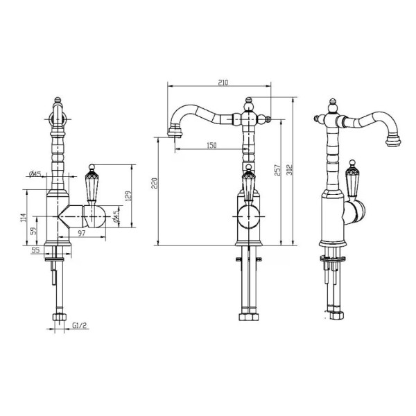 Смеситель для раковины Boheme Imperiale Ripresa G (золото) (322) Смеситель для раковины Boheme Imperiale Ripresa G (золото) (322)