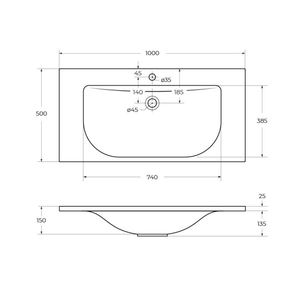 Раковина встраиваемая Cezares 100x50x15 (CEZ1000/500-LV-MR)