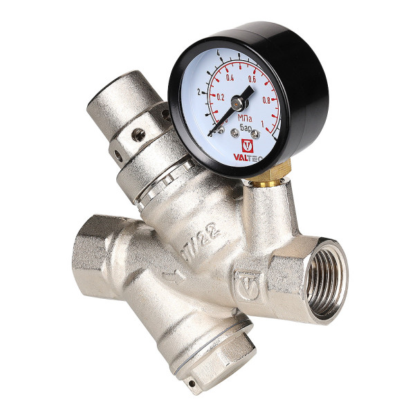 Редуктор давления с фильтром и манометром 3/4" (2-5 бар) Valtec (VT.082.N.05) Редуктор давления с фильтром и манометром 3/4" (2-5 бар) Valtec (VT.082.N.05)
