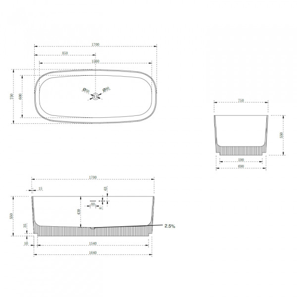 Ванна из искусственного камня Abber Stein 170x75 белая матовая (AS9601) Ванна из искусственного камня Abber Stein 170x75 белая матовая (AS9601)