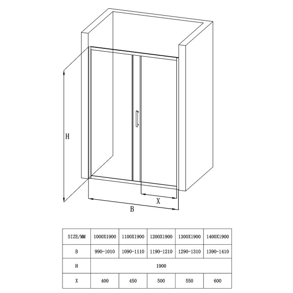 Дверь душевая Loranto 110x190 стекло прозрачное, профиль хром (CS-AB03C-110)