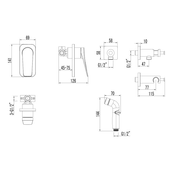 Смеситель для биде Lemark Bronx графит с гигиеническим душем (LM3719GM)