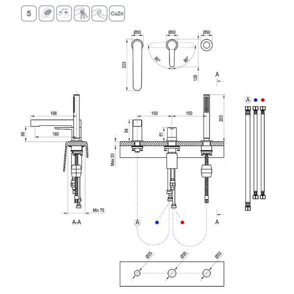 Смеситель для ванны и душа Ravak каскадный PU 026.20 черный (X070186)