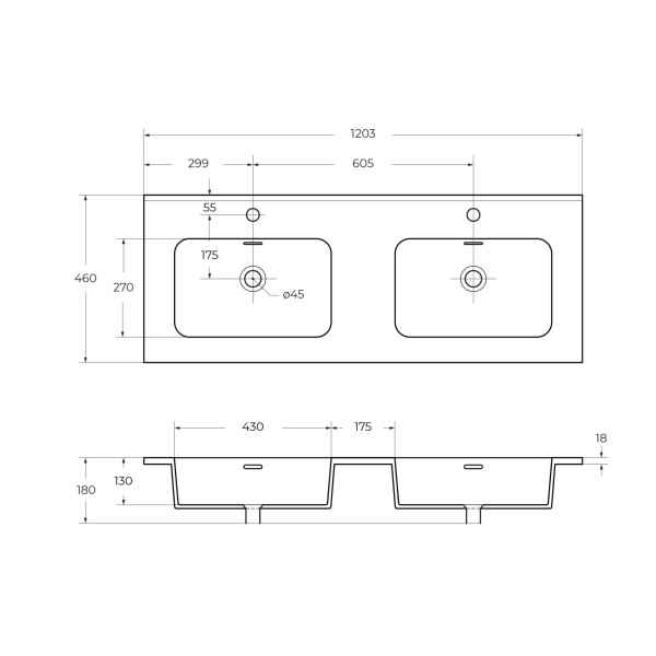 Раковина встраиваемая Cezares с двумя чашами 121x46 (50135) Раковина встраиваемая Cezares с двумя чашами 121x46 (50135)