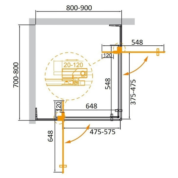 Душевой уголок Cezares Slider 70x80x195 стекло тонированное (графит), профиль брашированное золото (SLIDER-AH-2-70/80-80/90-GRIGIO-BORO)