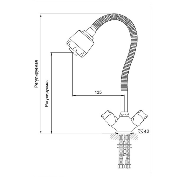 Смеситель для кухни Melodia Classica R-излив гибкий с лейкой, без гибкой подвод, хром (MDV40716)