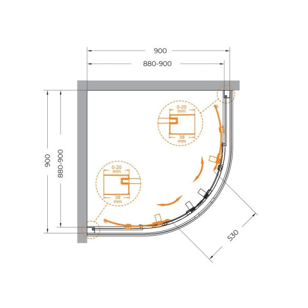 Душевой уголок Cezares Relax 304 90x90x200 стекло прозрачное, профиль оружейная сталь (RELAX-304-R-2-90-C-GM)