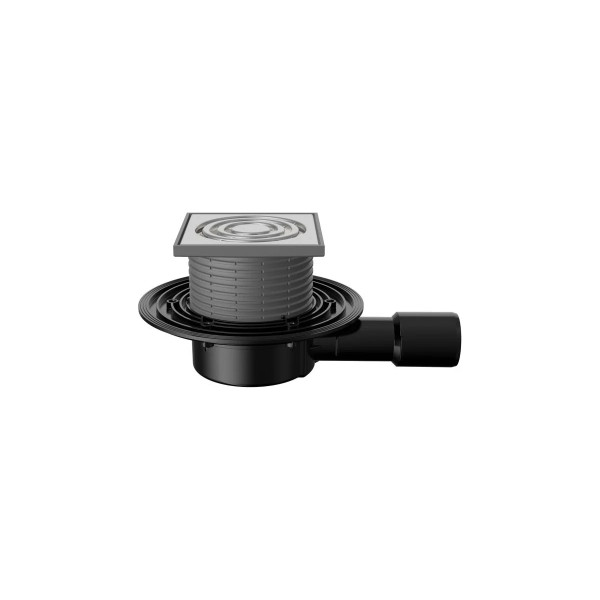 Трап регулируемый Fachmann Т 090.0 SDsP 122x122 горизонтальный выпуск DN40/50 с "сухим" гидрозатвором, решетка нерж. сталь, пластиковый подрамник (04.