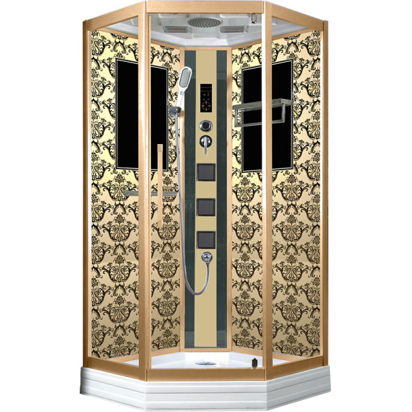 Душевая кабина Niagara с гидромассажем 1000*1000*2200 Lux стекло тонированное, задние стенки стекло узорчатое, профиль золото (NGL-7717G)