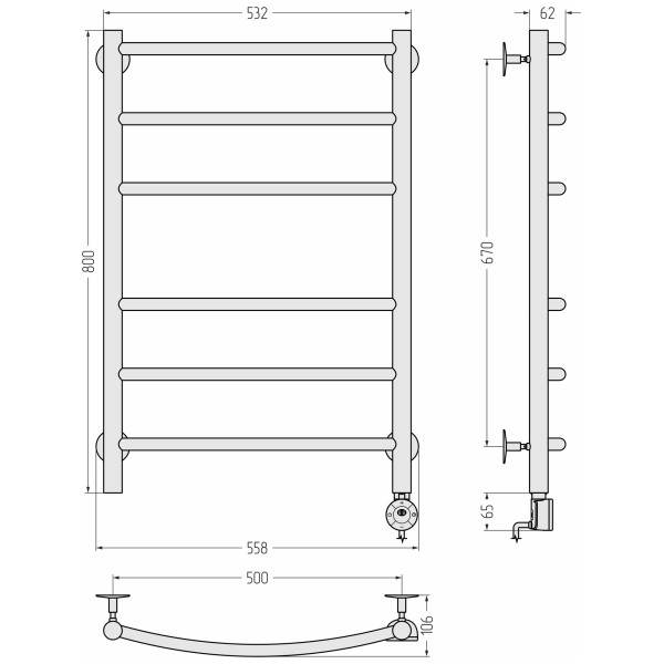 Полотенцесушитель электрический Сунержа Стилье Формат 12 ТП 800x500 (3+3) Г21 матовый белый (30512-8050)
