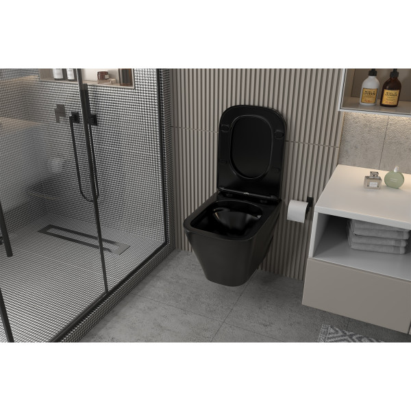 Унитаз подвесной ABBER Rechteck черный матовый, безободковый (AC1201MB)