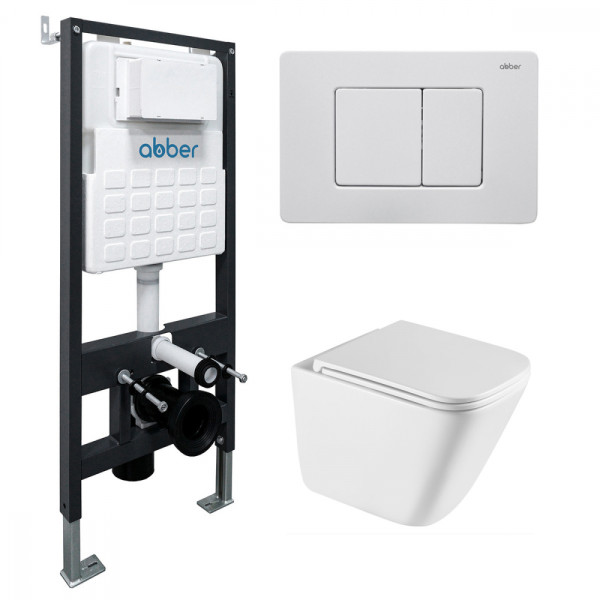Комплект подвесной унитаз Abber Rechteck AC1219TC белый, с закрытым дном с инсталляцией AC0105 и кнопкой AC0120MW белая матовая (AC1219TC-AC0105-AC012 Комплект подвесной унитаз Abber Rechteck AC1219TC белый, с закрытым дном с инсталляцией AC0105 и кнопкой AC0120MW белая матовая (AC1219TC-AC0105-AC012