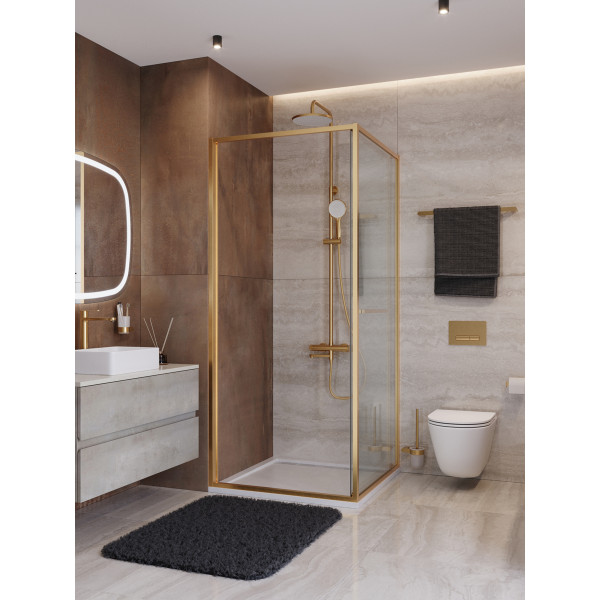 Душевой уголок Cezares Lux 90x90x195 стекло прозрачное, профиль брашированное золото (LUX-A-FS-1-90-C-BORO)