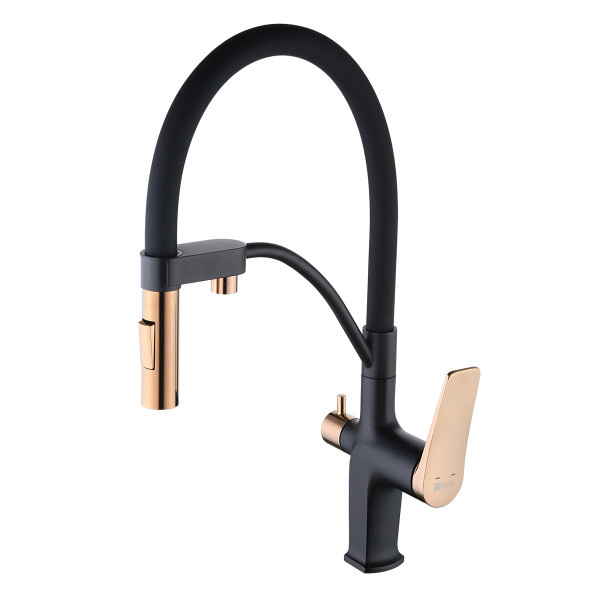 Смеситель для кухни Lemark Bronx с подключением к фильтру с питьевой водой черный/золото (LM3761BLR) Смеситель для кухни Lemark Bronx с подключением к фильтру с питьевой водой черный/золото (LM3761BLR)